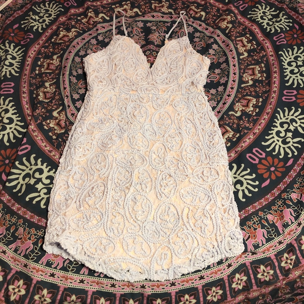 a.peach Light Blue Nude Bodycon Mini Dress Lace